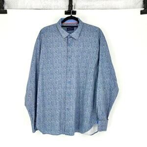 Gem Malki Blue Print Long Sleeve Collared Button Up Modern Fit Shirt - Size XXL